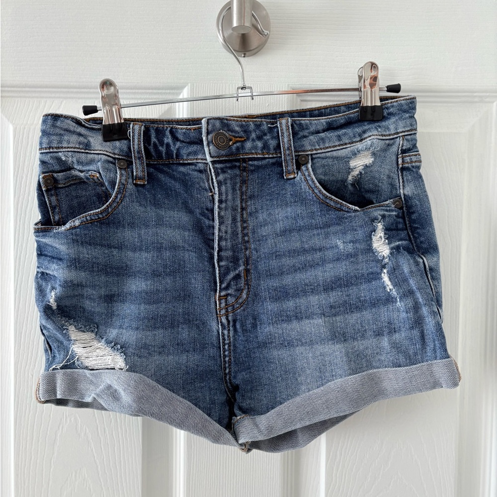 eunina Faded Blue Distressed Cuffed Denim Shorts